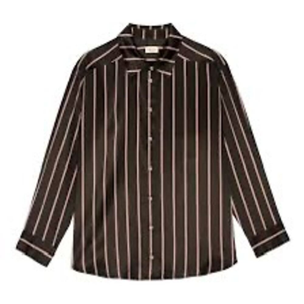 Donni. The Silk Pinstripe Shirt Brown Red White Medium